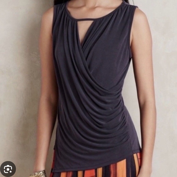 Anthropologie Tops - Anthropologie Deletta Drapey Cutout Tank XS Wrap Navy Gray Shirt Blouse